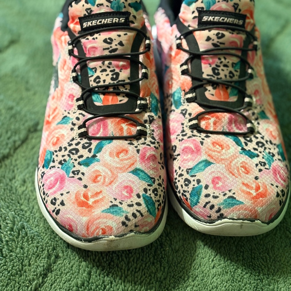 Skechers Floral Sneakers with Pink and Green